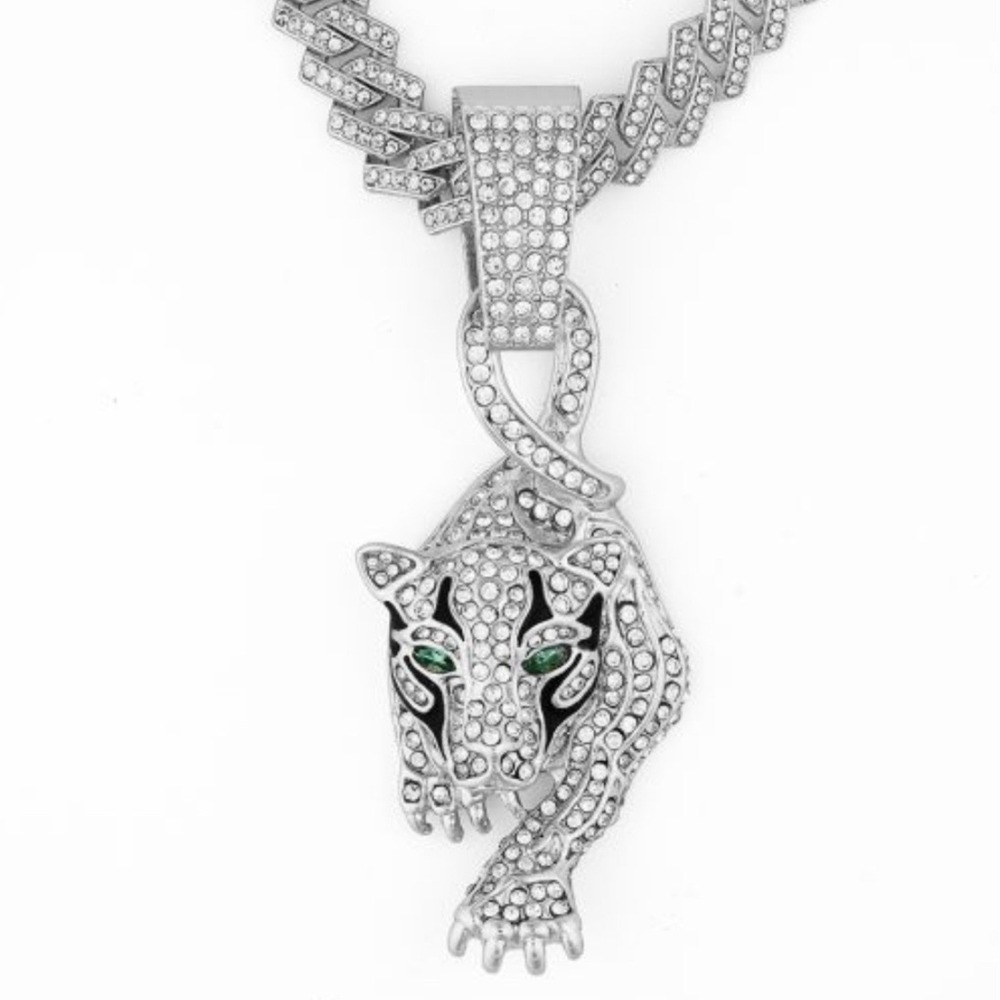 NEW Invicta Elements Pathera Iced Out Pendant & Chain, Silver 21.65" Chain #0822